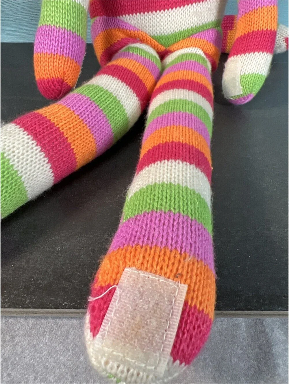 Sock Monkey Knit Pink Orange Green Stripe Clown Hat 20